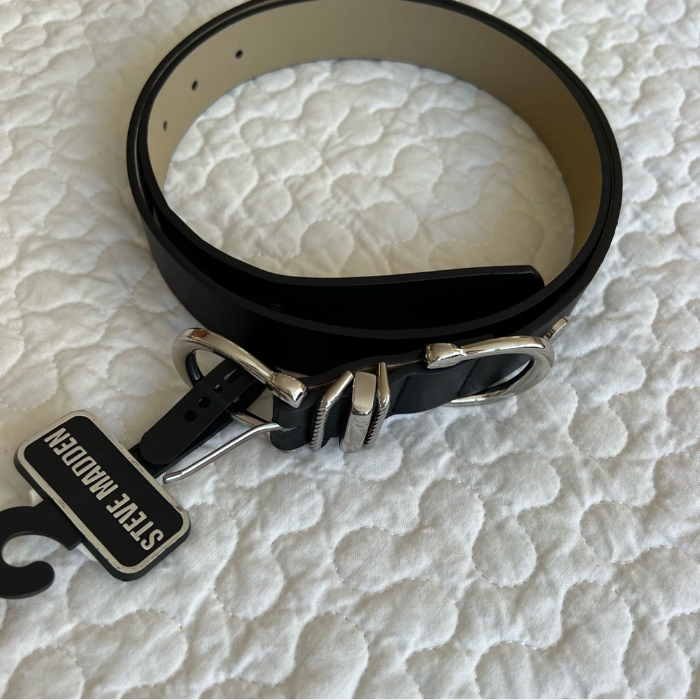 NWT Steve Madden Belt Black with Silver Hardware XL